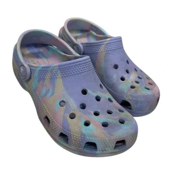 Youth Child CROCS Slip On Shoes Purple Pastel Swirl Size 13 - Picture 1 of 6